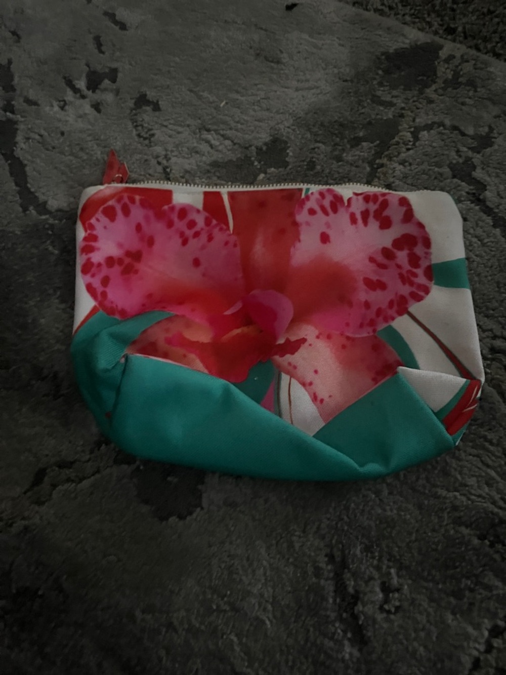 Floral Zip Cosmetic Pouch in Pink and Teal